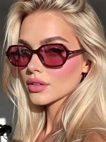 1 Pair Women's Maroon Rectangular Frame Korean Style Versatile Fashion Glasses - Maroon - View 1