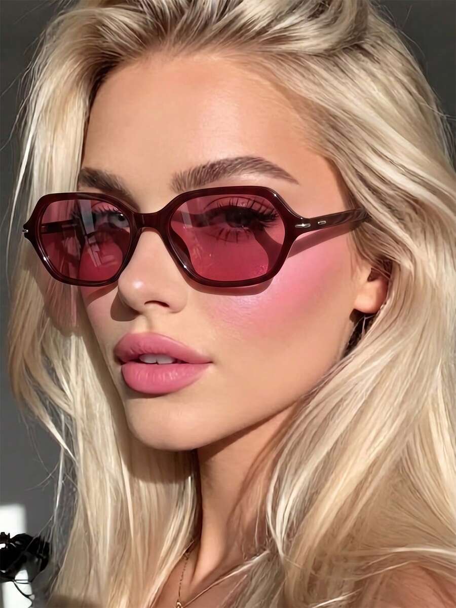 1 Pair Women's Maroon Rectangular Frame Korean Style Versatile Fashion Glasses - Maroon - View 1