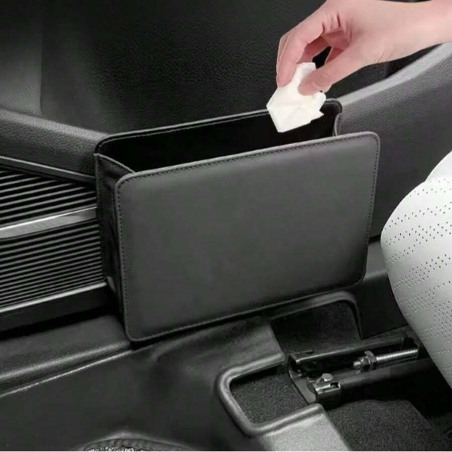 1pc Foldable Car Trash Can, Multifunctional Car Organizer Box, Foldable Seat Back Hanging Type, Waterproof Hanging Car Side Pocket, For Storing Garbage, Tissues And Small Items, Multifunctional Car Accessories