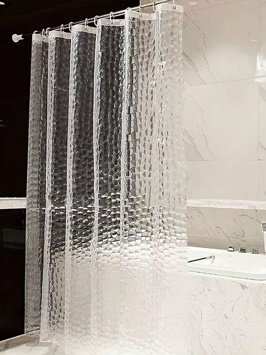 1pc Fashion Water Cube EVA Shower Curtain, Waterproof Odorless Transparent Liner With Hooks Included