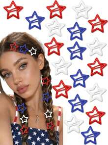 Women's "July 4th" Patriotic Theme Red White Blue Hollow Star Hair Clip - Y2K Style Glossy Non-Slip Hair Accessory, Secure And Damage-Free, Suitable For Independence Day, Memorial Day, Parades, Barbecues, Pool Parties And Daily Wear; Cute American Flag Color Hair Clip, Suitable For All Hair Types.,Claw Clips - Multicolor - View 1
