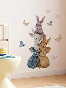 1pc Watercolor Rabbit Wall Sticker, Waterproof Self-Adhesive Removable, Cute Ins Style Children's Room Decor Sticker, Bedroom Renovation Dedicated. Cute Rabbit Brings Healing Feeling, Can Inject Childhood Fun Into Children's Room, Inspire Children's Imagination, Also A Popular Item For Birthday Party Decoration. - Wall Stickers - View 9