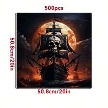 500pcs Adult Mini Jigsaw Puzzle Box - This Precision-Cut Adult Challenge Level Puzzle Features A Moonlit Skull Pirate Ship Theme, Scratch-Resistant And High Difficulty. Suitable For Adult Leisure And Family Interaction, Can Be Used As DIY Home Decor Or Art Collection After Completion, Also Fits Halloween And Christmas Atmosphere, A Great Gift For Brain Exercise And Creativity. - Multicolor - View 3