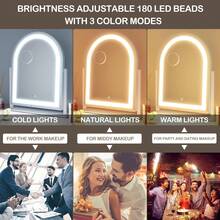Gvnkvn Espejo de maquillaje arqueado con luces, espejo de maquillaje LED de 17.2 pulgadas desmontable de aumento 10X, espejo de maquillaje con iluminación, toque inteligente, rotación de 360 - Blanco arqueado - Ver 5