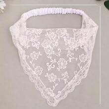 1 chiếc khăn tam giác ren lưới trắng họa tiết hoa phong cách ngọt ngào cho mùa xuân/hè, phụ kiện tóc đi biển nghỉ dưỡng cho nữ, trang trí tóc tiệc cưới - trắng - Xem 3