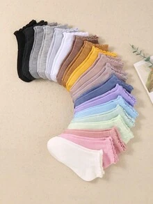 10 Paar zufällige Bonbonfarben Rüschen Kurzsocken für kleine Mädchen, geeignet für den Alltag und Outdoor-Aktivitäten, vielseitig lässig, süß und niedlich, bequem und atmungsaktiv. - Verschiedenfarbig - Übersicht 13