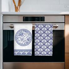 2pcs Blue And White Floral Bird Pattern Kitchen Towels, Rectangular Microfiber Kitchen Towels, Dish Cloths, Scouring Pads, Hand Towels, Cooking Baking Tea Towels, Kitchen Decor, Housewarming Gift, Birthday Gift, Bathroom Cleaning Wipes, Decorative Towels - Multicolor - View 9