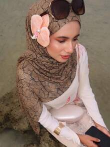 1PC Women's Bohemian Leopard Print Hijab Scarf, Lightweight And Breathable, Suitable For Daily Wear - Dark Khaki - View 3