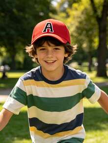 1pc Customized A-Z Letter Baseball Cap, Adjustable Breathable Hat, Suitable For 3-16 Years Old Boys And Girls, Travel Outdoor Sun Protection Hat - Red - View 2