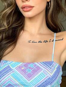 CAT QUEEN ART Herbal Juice Semi-Permanent Y2K Tattoo Sticker Romantic Line Rose Heartbeat Love Pattern 1-2 Weeks No Fading Wrist Shoulder Neck Body Skin Tattoo Sticker 1pc/Pack - Blue - View 5