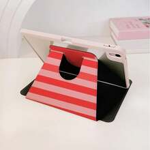1pc Red & Pink Striped Heart 360° Rotating Tablet Protective Case, Multi-Angle Magnetic Stand Cover With Auto Sleep/Wake Function, Compatible With IPad PRO/AIR, Pad 5/6/7, Pad, Matepad, Pad, Honor Pad, Xiaoxin Pad - Multicolor - View 5