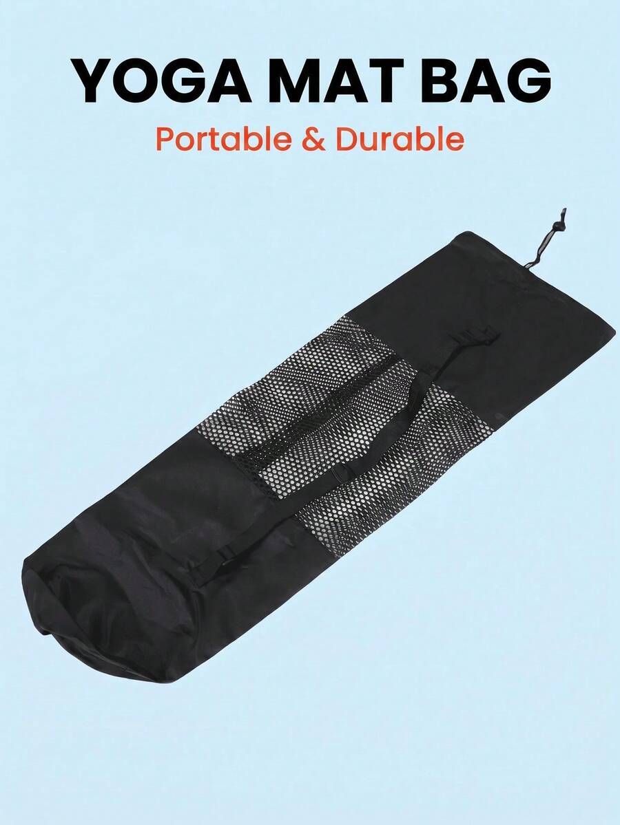 Black Mesh Breathable Yoga Mat Storage Bag, 2 Sizes 30x70cm/30x90cm, Portable Drawstring Fitness Tote Bag, Suitable For Pilates And Fitness Workouts - Black - View 1