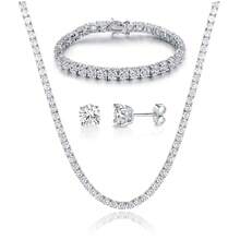 MDFUN Juego de Joyas de Boda de 4mm Chapado en Oro Blanco de 18K Collar Tenis/Pulsera/Pendientes de Botón Paquete de 3 - Blanco - Ver 1