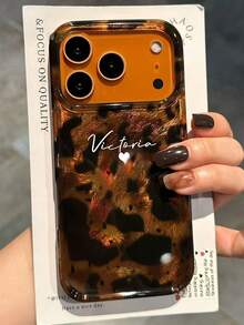 Personalized Engraved Name Luxury Leopard Print Shell Texture Phone Case Compatible With IPhone 17ProMax 17Pro 17Air 17 16 15 14 Plus 13 12 Pro Max 11 Stylish Shockproof Back Cases - Brown - View 5