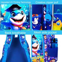 3Pcs Kids Blue Graduation Shark Backpack Set, With Lunch Box & Pencil Case, Ideal For Daily School Use - Blue - View 4
