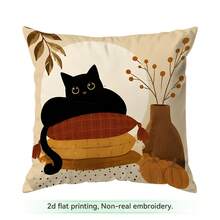 4 pièces/1 pièce Taie d'oreiller motif chat noir d'automne sans insert, taie d'oreiller imprimée sur un seul côté, convient pour le salon, la chambre, la décoration de la maison, taie d'oreiller toutes saisons - Multicolore - Voir 14