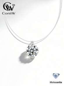 ConiiW Kalung Tali Pancing Transparan Sederhana dan Klasik Terbuat dari Perak Sterling 925 dan Moissanite 1 Karat, Unisex dan Cocok untuk Dipakai Sehari-hari. - Perak - View 2