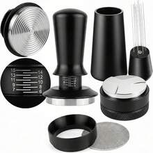5pcs 51/53/58mm Espresso Accessories Set: Espresso Tamper, WDT Tool, Coffee Distributor, Puck Screen And Dosing Funnel, Suitable For 51mm Coffee Machine And Portafilter - Black - View 1