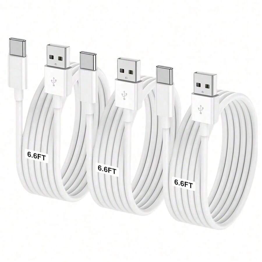 3pcs USB A To Type-C Fast Charging Cables, Supports Car Charger CarPlay, Type-C Phone Charging Data Cable, Compatible With IPhone 16/15 Series, Compatible With Samsung Galaxy S25/S24/S23/S22/S21/S20 - Multicolor - View 1