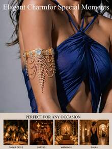 1 buah Gelang Manset Lengan Berongga yang Dapat Diatur untuk Wanita, Gelang Manset Lengan Berlapis Berlian Imitasi dengan Rumbai, Cocok untuk Wanita Kenakan di Acara Prom, Klub, dan Pesta Malam - rumbai - View 3