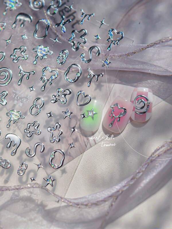 1 Hot Stamping Nail Art Luxury Sticker Silver Light Mature Style Nail Charm Sticker High-End Shape Love Nail Art Accessory DIY Nail Stickers
