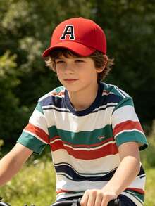 1pc Customized A-Z Letter Baseball Cap, Adjustable Breathable Hat, Suitable For 3-16 Years Old Boys And Girls, Travel Outdoor Sun Protection Hat - Red - View 4
