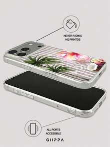 GIIPPA 1pc Shell Pattern Bottom With Pink Stripes And Tropical Fruit Floral Design, Phone 17 Pro Max Phone Case, Compatible With Phone 16 Pro Max, 15 Pro Max, 14 Pro Max, Korean Style High-End Fashion Fun Phone Case, Compatible With 11/12/13/14/15/16 Pro Max Plus, Elegant Design Suitable For Men And Women, Perfect Gift For Girlfriend On Christmas, Valentine's Day, Easter, Wedding Season And Birthday! - Multicolor - View 3