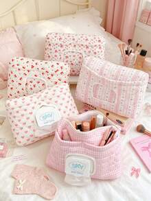 1Pc Quilted Travel Makeup Bag Cute Cosmetic Bag Large Capacity Multi-Functional Storage Bag Mommy Bag Baby Clothes Bag Diaper Bag Wet Wipes Bag Underwear Storage Bag Portable Diaper Organizer Cosmetic Organizer Travel Essential Bridesmaid Gifts - Multicolor - View 1