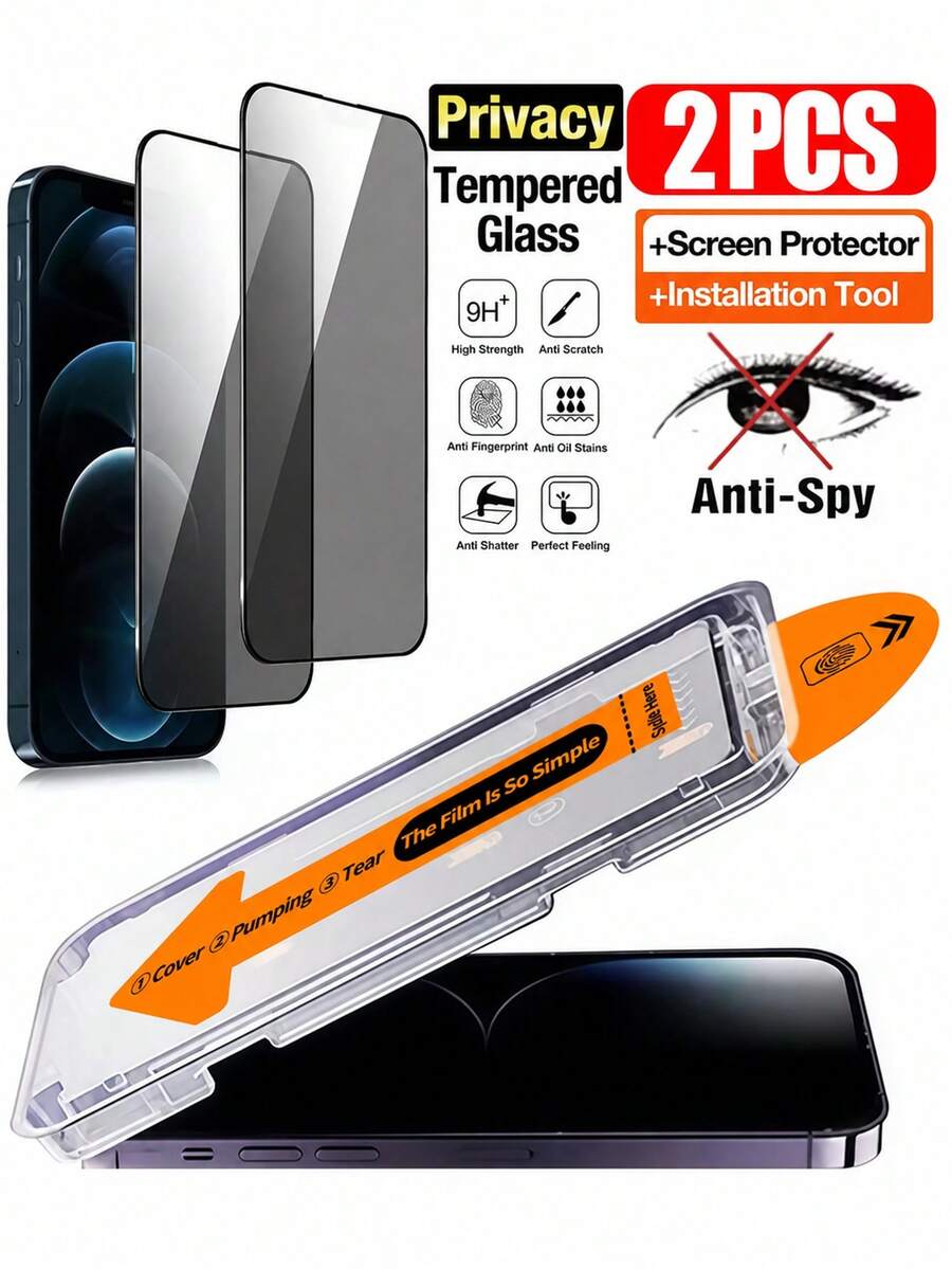 BOLLYMORE 2入裝隱私螢幕保護貼含自動對位套件，相容 17 Pro Max/11 手機螢幕保護貼，適用於 11 Pro/11 Pro Max/X/XR/XS/XS Max、17 Pro Max/17 Pro/17 Air/17/15 Plus/15 Pro Max/15 Pro/15/14 Pro Max/14/14 Plus/14 Pro/13/13 Pro/13 Pro Max，9H 強化玻璃隱私螢幕保護貼，防刮、防指紋、保護殼友善、動態島相容、全覆蓋