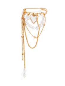 1pc Fashion Fireworks Heart Pendant Women's Brooch Personalized Ceramic Bead Metal Chain Tassel Multi-Purpose Pin - Multicolor - View 7