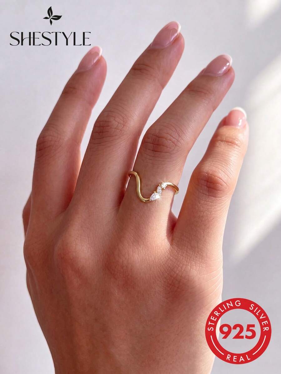 1pc Elegant 925 Sterling Silver Women's Ring, High-Quality Jewelry, Wedding Ring, Bridal Jewelry, Anniversary Gift - Ring 2 - View 1