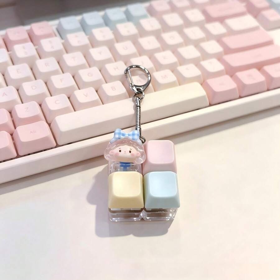 1pc Cute Keyboard Keycap Keychain Stress Relief Fidget Toy, Mechanical Keyboard Switch Tester, Key Ring, Desktop Decoration, Phone Charm, Creative Novelty Anti-Anxiety Bouncy Fidget Toy, Girls Toy, Suitable For Father's Day Gift, Graduation Season Gift, Back To School Small Gift - Multicolor - View 1