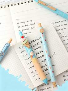 4pcs Cute Ice Cream Pattern Retractable Gel Pens, 0.5mm ST Tip, Smooth Writing, Fresh Girly Style, Suitable For Students And Children, Back To School - Multicolor - View 5