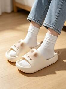Women's Cute Cat Face Slippers, Soft Summer Indoor Shoes, Comfortable Fun Animal Style Slip-On Slippers, Suitable For Bedroom And Bathroom - Beige - View 5