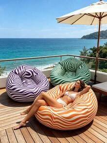 1/3 Peças Cadeira de Descanso Inflável Portátil para Uso Externo, Cadeira Sofá Esférica Macia e Relaxada, Material PVC Respirável, Design Minimalista de Cor Sólida com Listras, Estrutura Ergonômica - Vários estilos - Visão 3