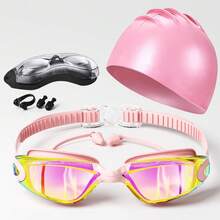 Adult Swimming Full Set: Electroplated Anti-Fog Goggles, Silicone Swim Cap, Nose Clip And Earplugs. Transparent Lenses, Tight Leak-Proof Fit. Soft Silicone Skin-Friendly, Adjustable Strap, Suitable For Comfortable Use In Pools And Open Water. - Multicolor - View 13