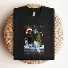 T-shirt imprimé pour femmes BESTSELLER Labrador chocolat avec bonnet de Père Noël T-shirt de Noël moche classique - Noir - Voir 3
