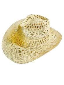 1 pezzo Cappello da sole estivo da donna decorato con zirconia, traforato e traspirante, cappello da cowboy occidentale unisex alla moda e personalizzato, molto venduto, adatto per vacanze al mare e protezione solare quotidiana - cappello a cilindro - Visualizzare 10