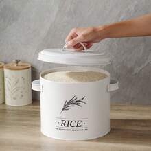 Vintage White Metal Rice Bucket With Lid And Measuring Spoon, Large Airtight Grain Storage Container, Moisture-Proof, Suitable For Kitchen Countertop, 5/10KG Capacity, Ideal For Storing Rice, Flour, Oats And Dry Goods - White - View 7