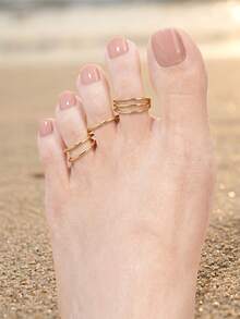 1 Pieza Anillos para los Dedos de los Pies para Mujeres Chapados en Oro de 18K Simples con CZ Banda Triple Abierta Anillos Ajustables para los Dedos de los Pies Joyería de Verano para la Playa para Mujeres y Hombres - Dorado - View 3