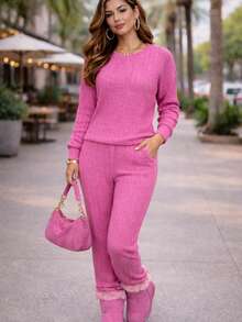 Women Two-Piece Outfits - Hot Pink - View 3