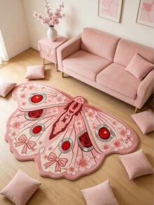 1pc Pink Butterfly Floor Mat, Thickened Carpet, Decorative Rug, Bedroom Decor, Small Rug, Carpet, Home Decor, Living Room Rug, Living Room Small Rug, Bedroom Carpet, Living Room Home Decor, Outdoor Rug, Washable Carpet, Graduation Season Gift - Pink - View 3