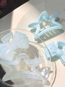 2pcs Large Star-Shaped Hair Claw Clips, Korean Style Blue Tone Hair Grips, Bowknot Hair Clips For Back Of Head, Beach Vacation Hair Accessories, Suitable For Travel And Holiday - Multicolor - View 1
