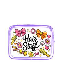 Bolsa de maquillaje de viaje con lazo, incluye peine para el cabello y bolsa de maquillaje transparente con estampado floral y cremallera, bolsa organizadora de maquillaje portátil linda y colorida, decorada con detalles de corazón y estrella, diseñada para entusiastas de la belleza para viajes y almacenamiento diario de artículos de tocador y accesorios para el cabello, adecuada para viajes, picnic, fiesta, cita, playa, verano, regreso a la escuela, dormitorio, Día del Maestro, regalo del Día de la Madre - Multicolor - Ver 14
