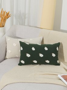 1 pieza/2 piezas Funda de cojín decorativo con borlas de oveja linda, mezcla de lino verde oscuro con bordado de animales, estilo granja para sofá, dormitorio y decoración del hogar, sin relleno de cojín - Verde - Ver 6