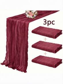 1pc/3pcs Bohemian Style Cheesecloth Table Runner, Semi-Transparent Gauze Tablecloth, Suitable For Wedding, Birthday, Baby Shower, Party, Bohemian Style Table Decor (Wine Red) - Burgundy - View 15