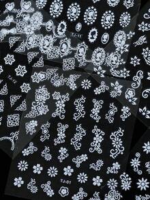 20pcs/Set White Floral Nail Stickers, Mini Flower Lace Vine Nail Decals, Bohemian Line Art Style Gothic Nail Art Supplies For Wedding/Holiday DIY Nail Charms Decorations - White - View 4