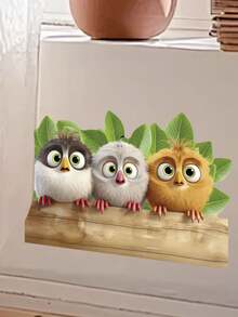 1pc Cartoon Cute 3 Birds & Green Plants Removable Room Decor Wall Sticker, Suitable For Bedroom, Living Room, Kids Room - 1PC - View 4