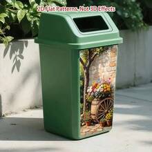 1pc Trash Can Sticker [37*82 Cm] Flower Bucket & Stone Path Theme Design Self-Adhesive Kitchen Trash Can Decoration (Suitable For Trash Cans, Walls, Home Decor) - A - View 7