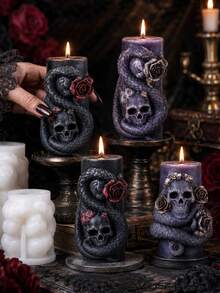 Molde de silicona para vela perfumada con forma de esqueleto de serpiente y calavera de Halloween, molde de vela con forma de árbol muerto y calavera DIY, molde para manualidades de resina, yeso, arcilla y hormigón, decoración del hogar y regalo festivo - moldes de Halloween - Ver 7